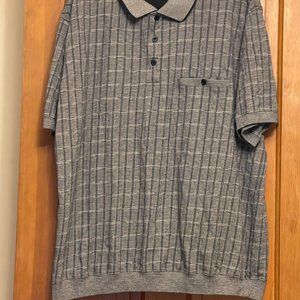 David Taylor 2XL Gray Checkered Golf Polo Collared Banded Waist w/ Button Pocket